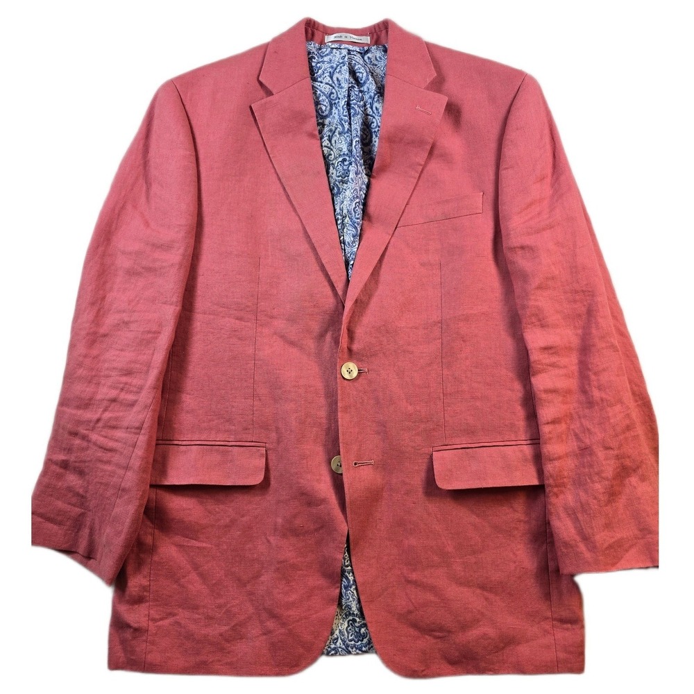 LRL Ralph Lauren 100% Linen Blazer Mens 38R Salmon Red Paisley Lined Sport Coat